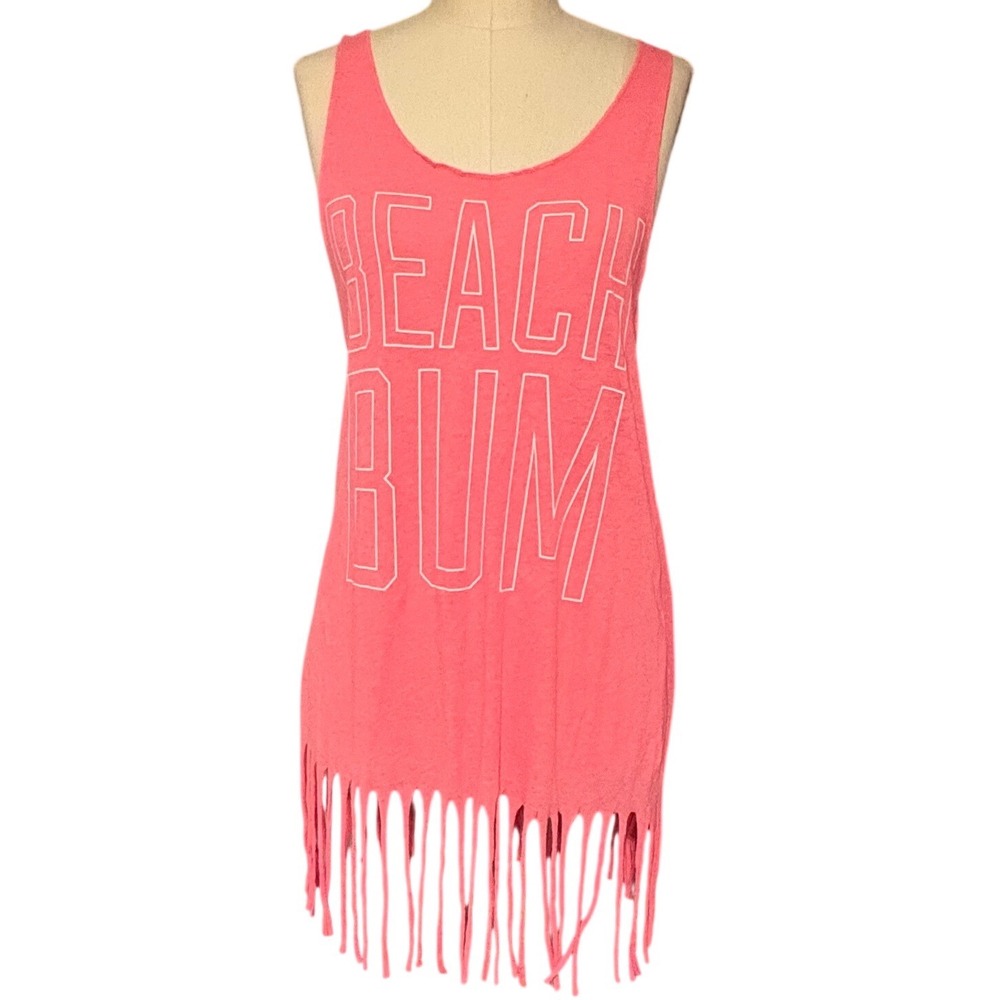 Victoria Secret PINK Beach Bum Tank Dress Swim Cover Fringe Hem Pink XS Summer‎